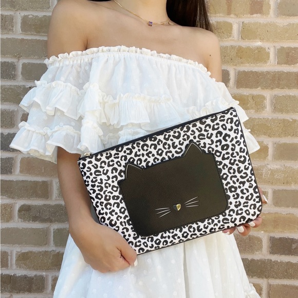Kate Spade Meow Black Cat Large Zip Pouch OS - Picture 6 of 6